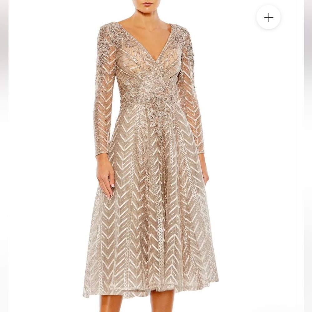 MAC DUGGAL beaded embroidered midi dress NWT$598